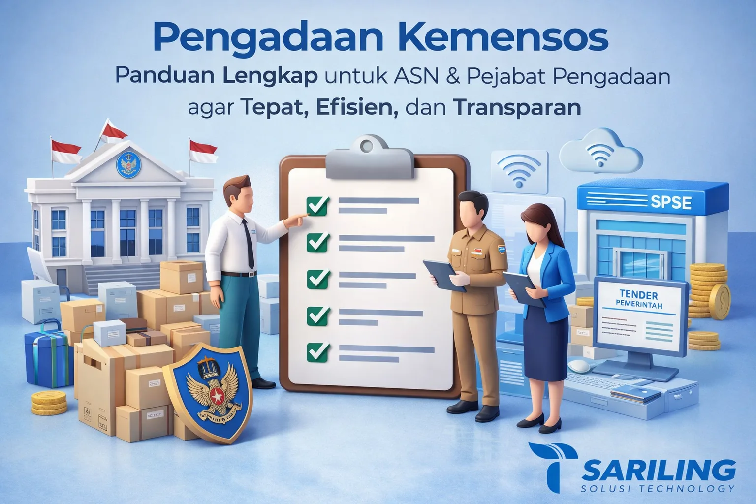 Ilustrasi pengadaan kemensos untuk ASN dan pejabat pengadaan dengan vendor dan penyedia teknologi pemerintah berbasis sistem digital