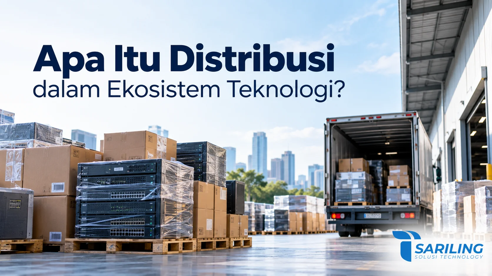 Distribusi perangkat teknologi dalam ekosistem teknologi melalui proses pengiriman dan logistik.