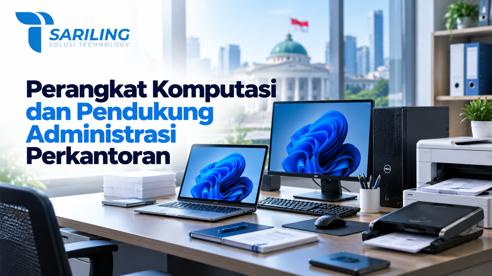 Perangkat komputasi dan pendukung administrasi perkantoran meliputi laptop, komputer desktop, monitor, printer, dan scanner untuk kebutuhan instansi pemerintah melalui INAPROC.