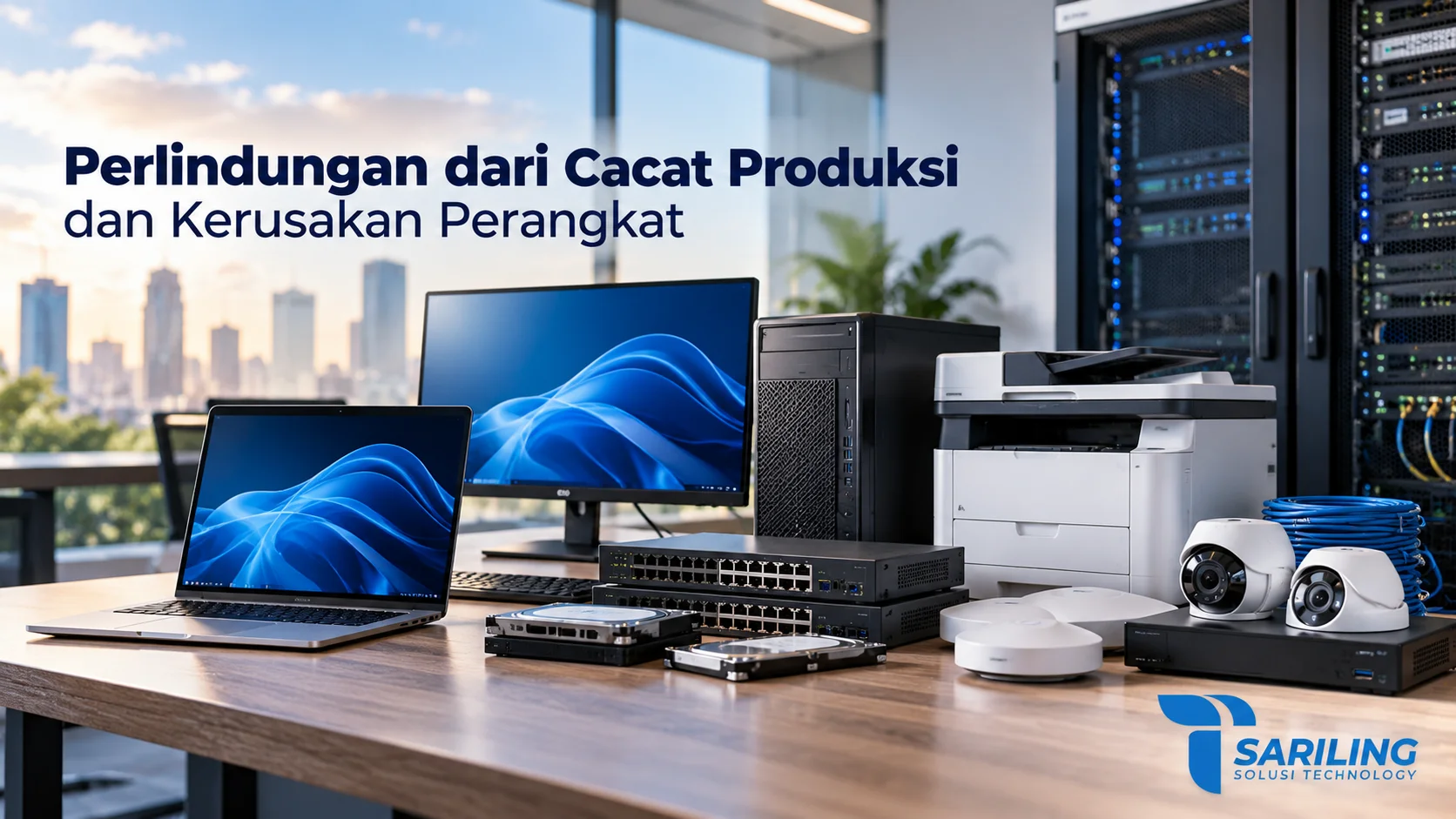 Berbagai perangkat IT berupa laptop, komputer, server, printer, dan perangkat jaringan untuk mendukung perlindungan dari cacat produksi dan kerusakan perangkat.